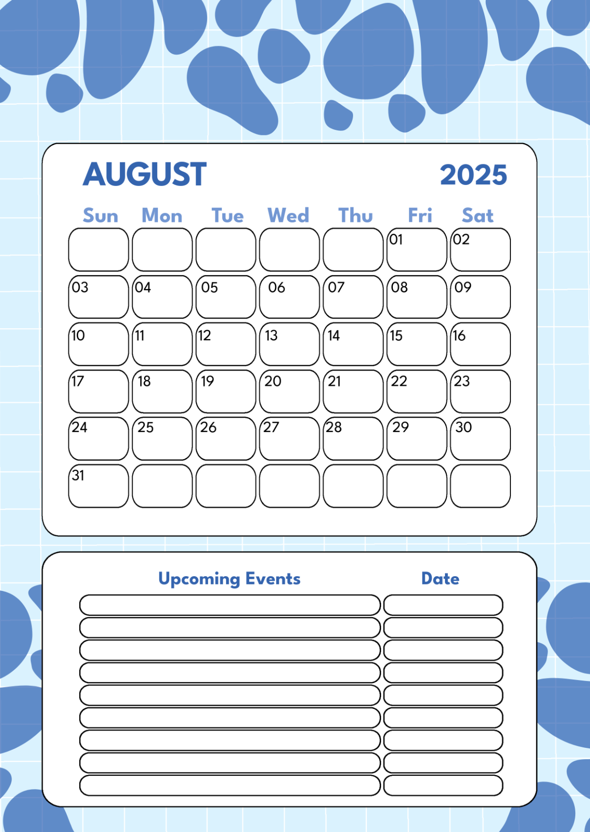 Page 2 | Free August 2025 Calendar Templates, Editable And Printable intended for Calendar of Events August 2025