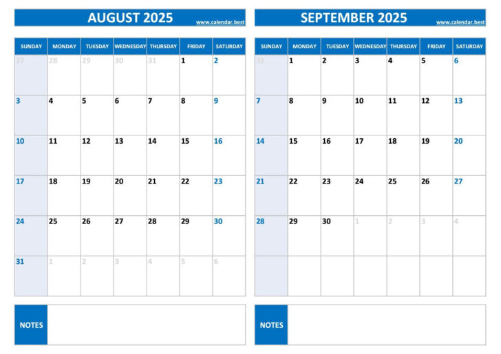 August and September 2025 Printable Calendar