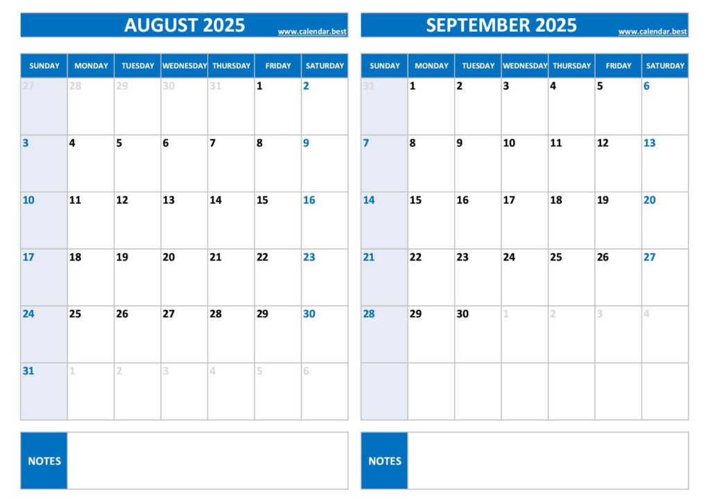 Printable August And September 2025 Calendar   Free Pdf & Jpg Regarding Calendar For August And September 2025