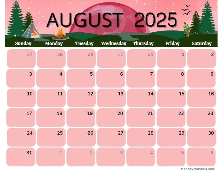 August 2025 Calendar Printable Landscape