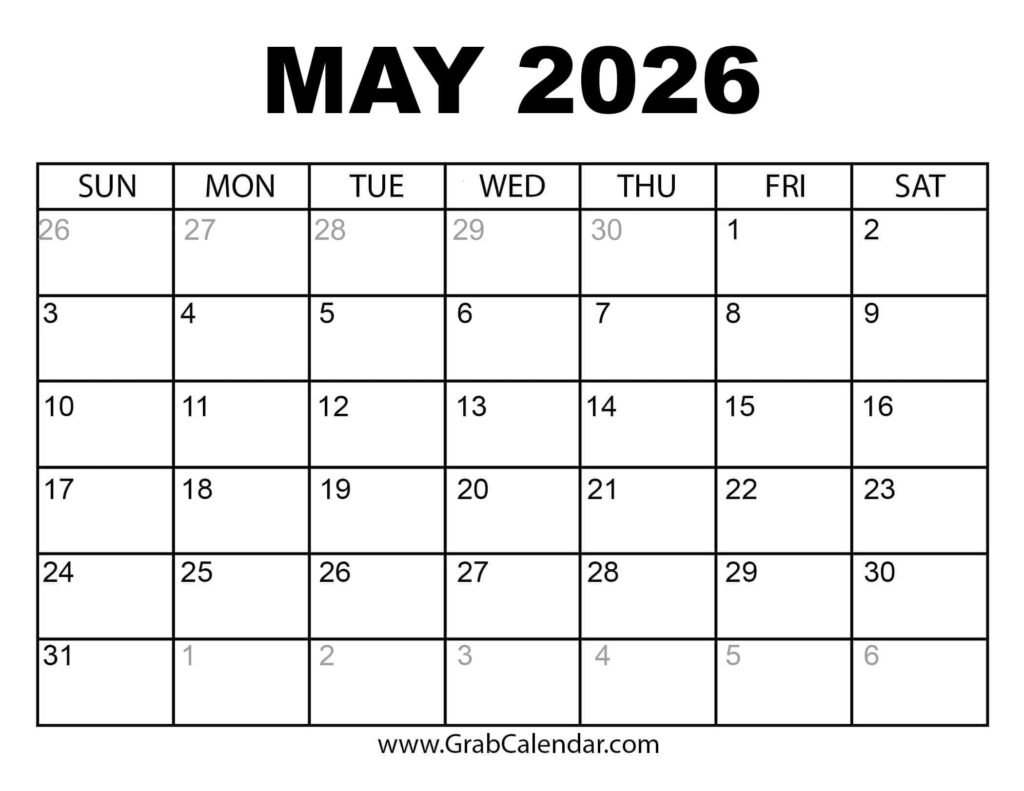 Printable May 2026 Calendar In August 2025 May 2026 Calendar Printable Printable May 2026 Calendar In August 2025 May 2026 Calendar Printable