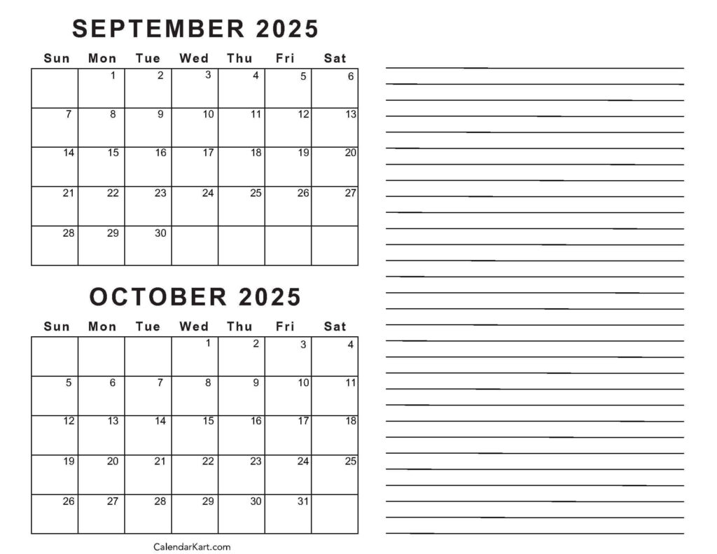 Printable September October 2025 Calendar | Calendarkart With Regard To August September October Calendar 2025 Printable September October 2025 Calendar | Calendarkart With Regard To August September October Calendar 2025