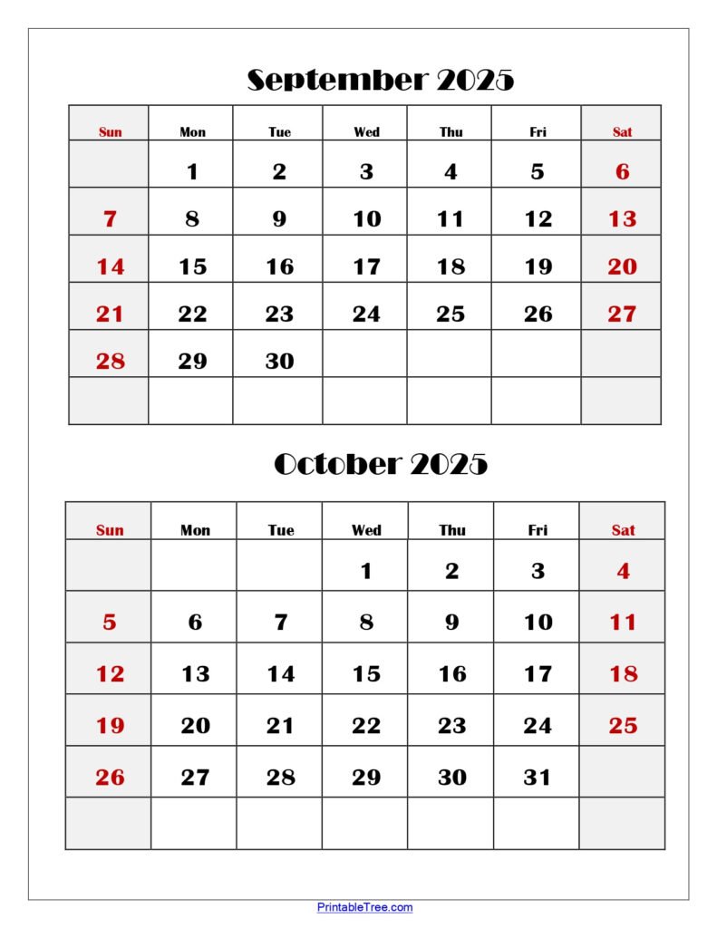 September And October 2025 Calendar Printable Pdf | Two Months With August September October Calendar 2025