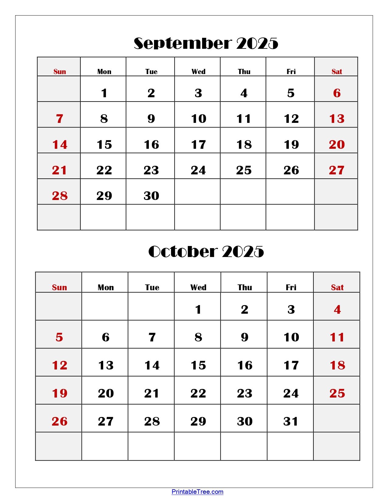 September And October 2025 Calendar Printable Pdf | Two Months with August September October Calendar 2025