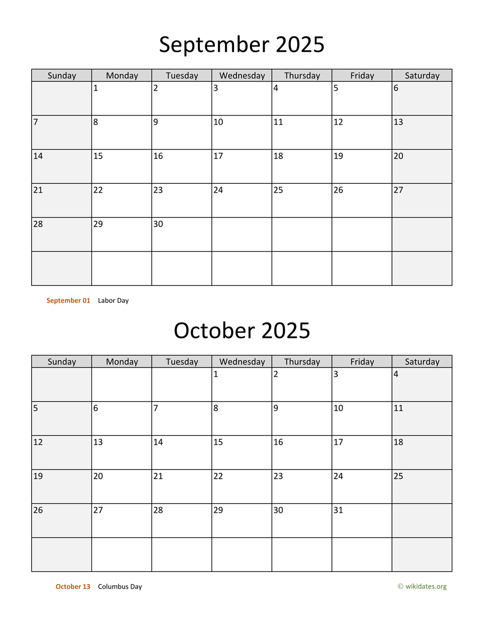 September And October 2025 Calendar | Wikidates in August September October Calendar 2025 Printable