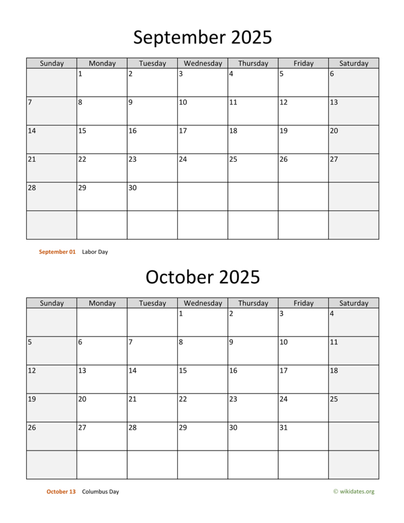 September And October 2025 Calendar | Wikidates Within August September October Calendar 2025