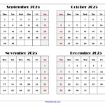 September To December 2025 Calendar Printable Pdf | Four Months Throughout August September October November December 2025 Calendar