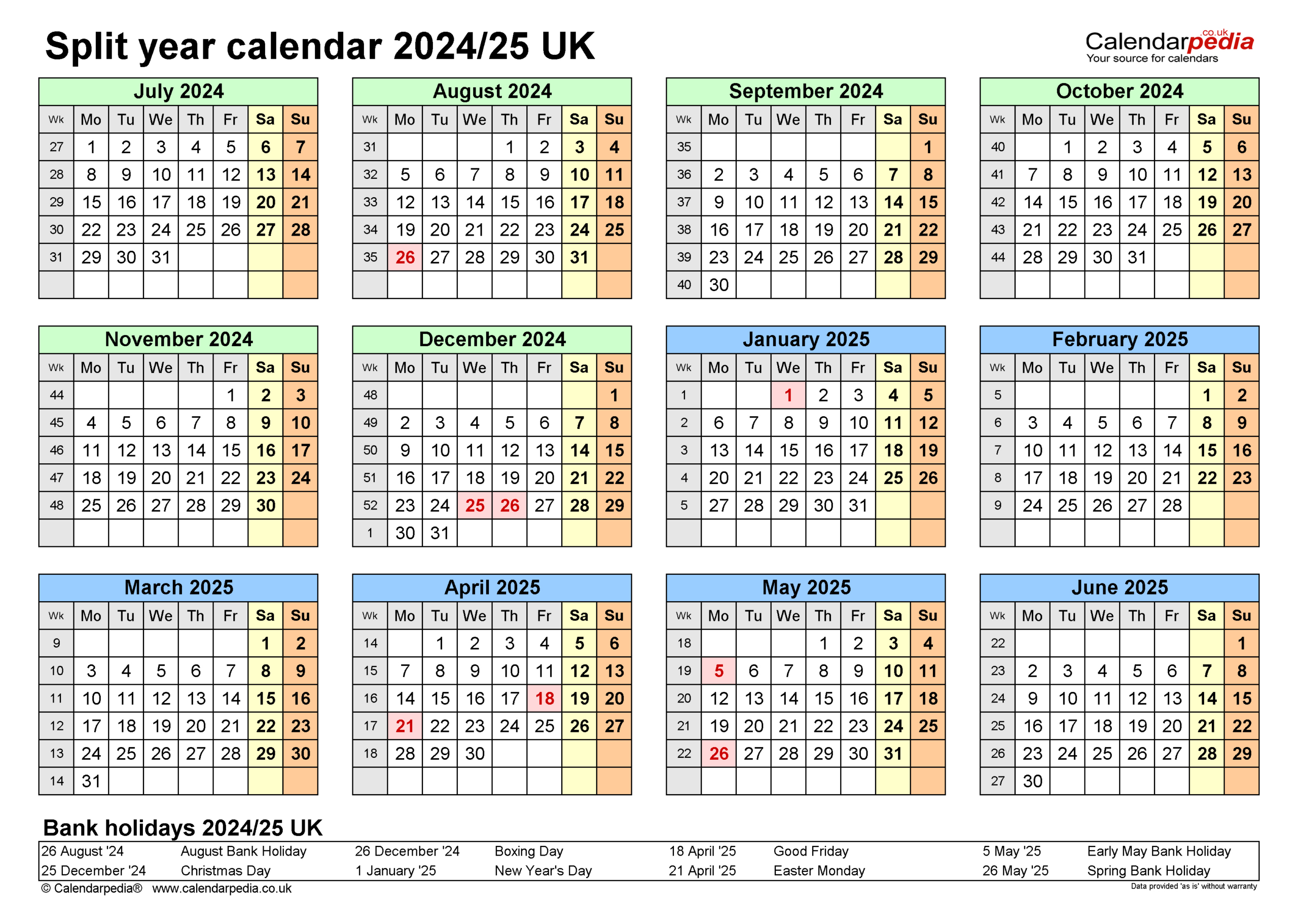 Split Year Calendars 2024/25 Uk (July To June) For Pdf throughout September 2024 to August 2025 Calendar