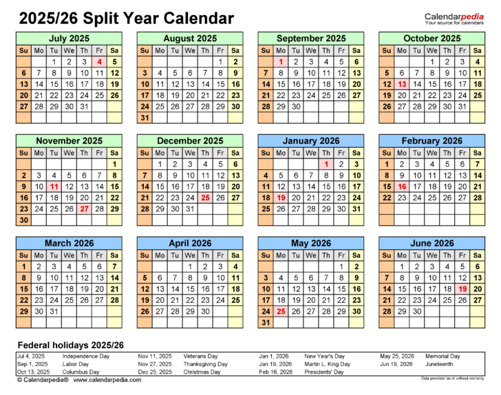 August 2025 to August 2026 Calendar Printable