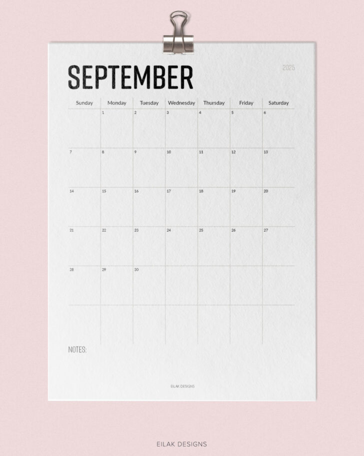 September 2025 Calendar Printable Waterproof