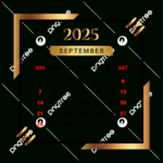 2025 September Month Calendar With Black And Golden Vector Within Calendar September 2025 Png