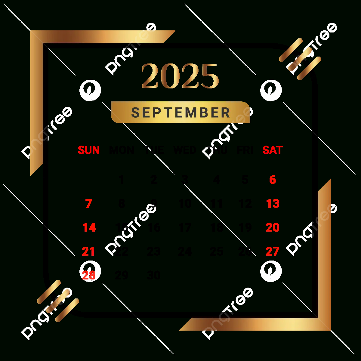 2025 September Month Calendar With Black And Golden Vector within Calendar September 2025 Png