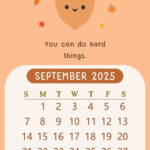 2025 September Monthly Kawaii Acorn Oak Nut Motivational Quote In September 2025 Calendar Wallpaper