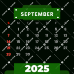 2025 September Vector Clipart Green Monthly Calendar, 2025 Throughout September 2025 Calendar Green