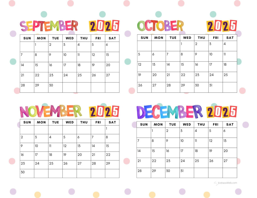 4 Month Calendar Printables – September, October, November And Intended For Calendar September To December 2025 4 Month Calendar Printables – September, October, November And Intended For Calendar September To December 2025