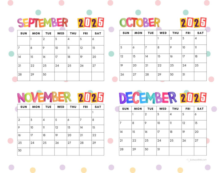 September – December 2025 Printable Calendar