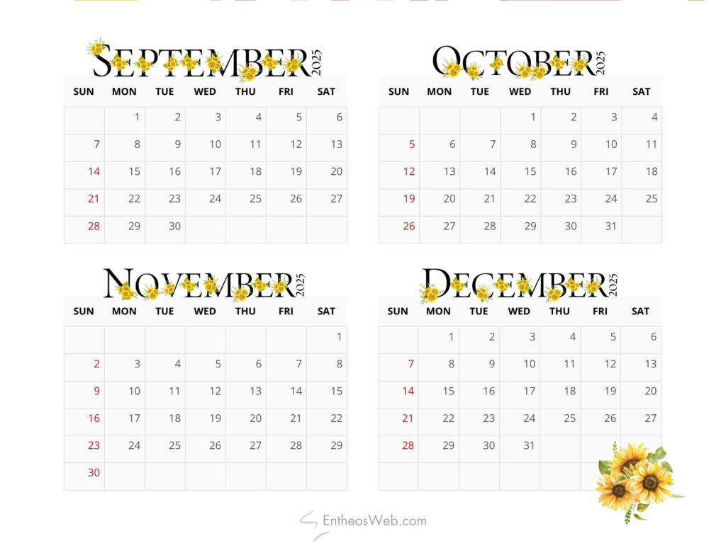 4 Month Calendar Printables – September, October, November And Within Printable Calendar Months For September October 2025 Free 4 Month Calendar Printables – September, October, November And Within Printable Calendar Months For September October 2025 Free