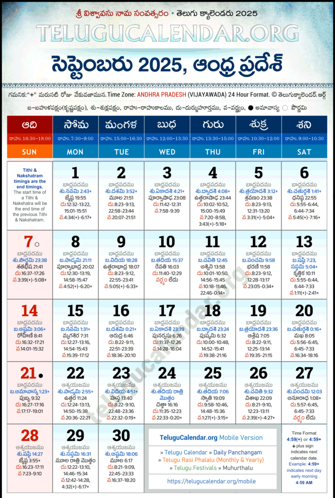 Andhra Pradesh Telugu Calendar 2025 September Pdf Festivals Pertaining To Telugu Calendar September 2025