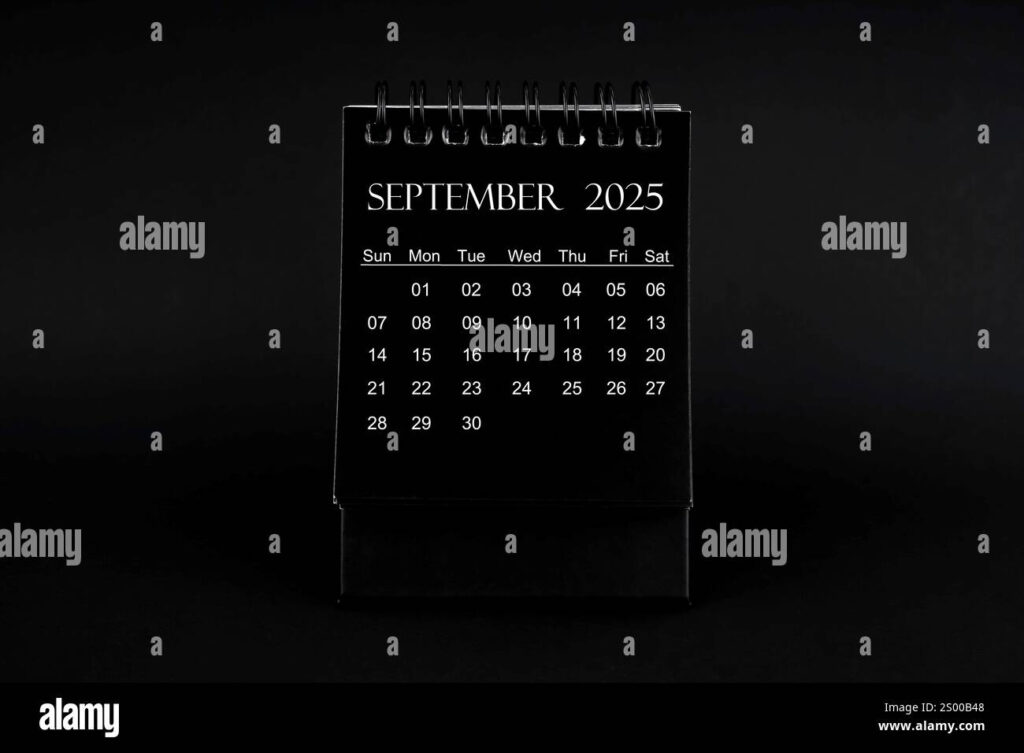 Black Calendar For September 2025. Desktop Calendar On A Green Pertaining To September 2025 Calendar Black Background