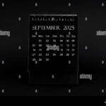 Black Calendar For September 2025. Desktop Calendar On A Green Pertaining To September 2025 Calendar Black Background