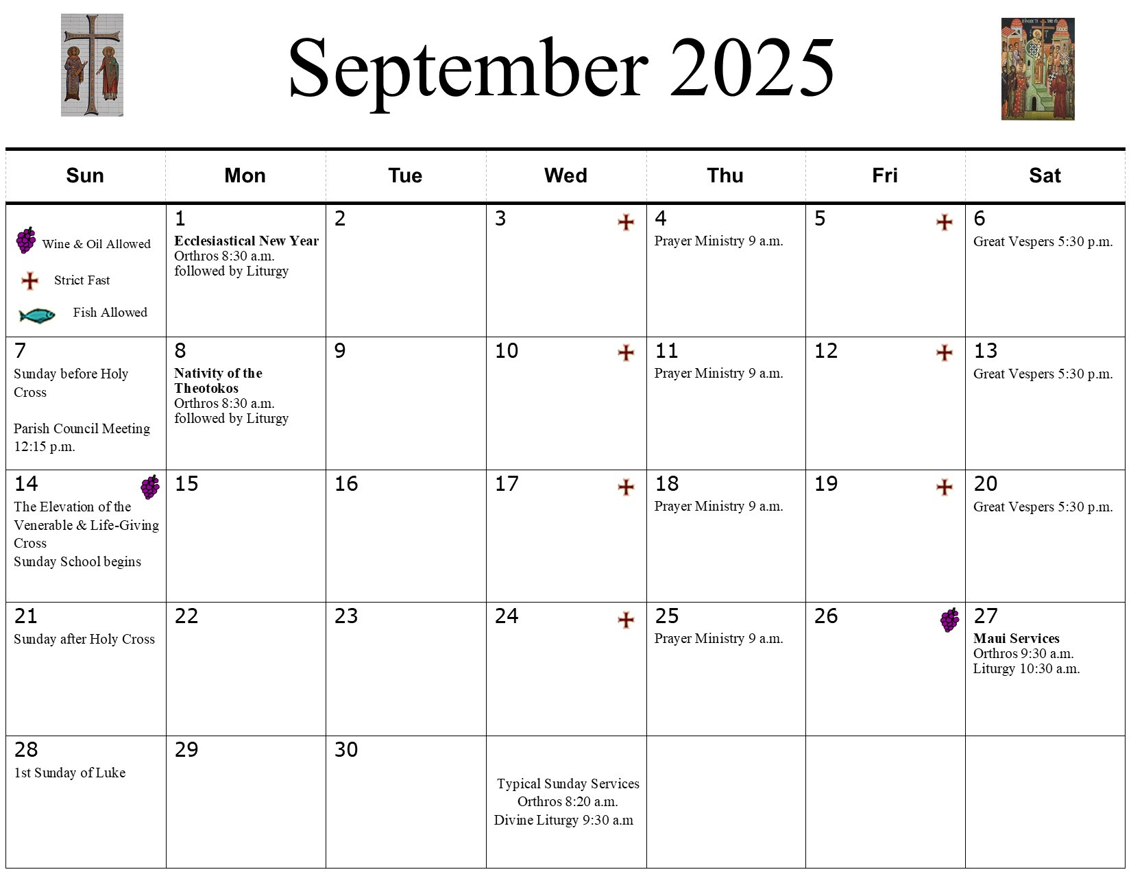 Bulletins &amp;amp; Calendars | Ss. Constantine &amp;amp; Helengreek Orthodox regarding Calendar Orthodox 2025 September