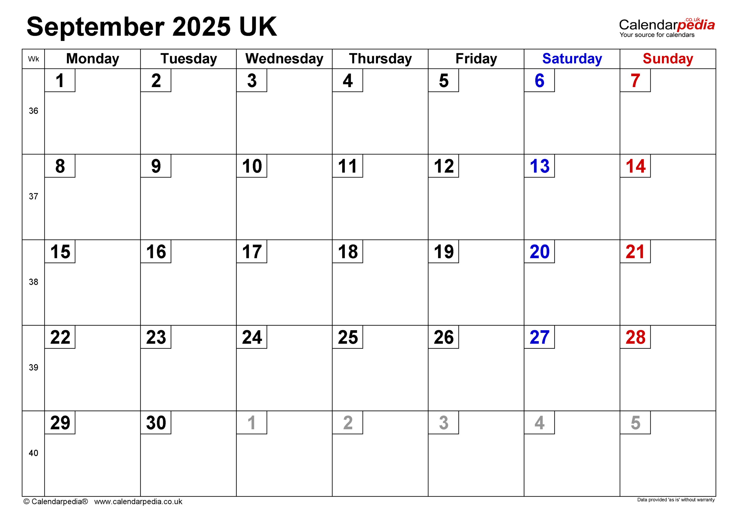 Calendar September 2025 Uk With Pdf, Excel And Word Templates with Printable Calendar September 2025 UK