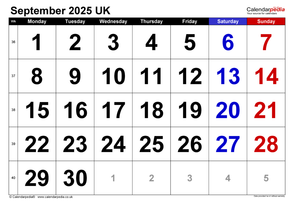 Calendar September 2025 Uk With Pdf, Excel And Word Templates With September 2025 Calendar With Holidays English Calendar September 2025 Uk With Pdf, Excel And Word Templates With September 2025 Calendar With Holidays English
