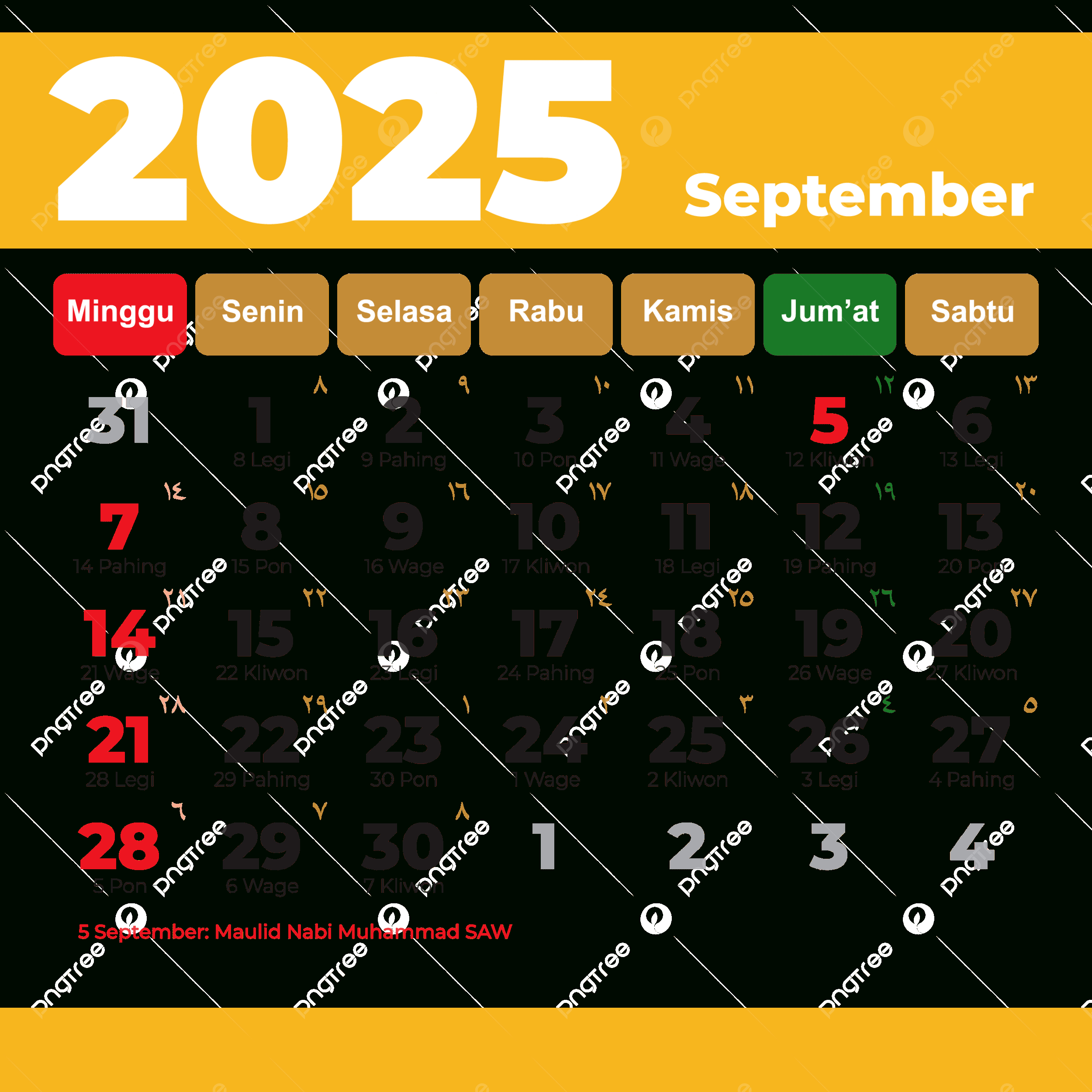 Complete Hijri Calendar September 2025 Vector, 2025 Hijri Calendar with September 2025 Calendar with Islamic Dates