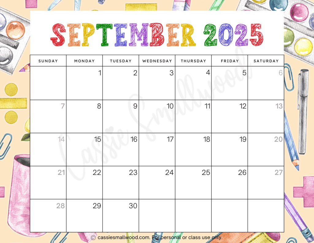 Cute 2025 Free Printable Monthly Calendars - Cassie Smallwood in September 2025 Calendar Homemade Gifts