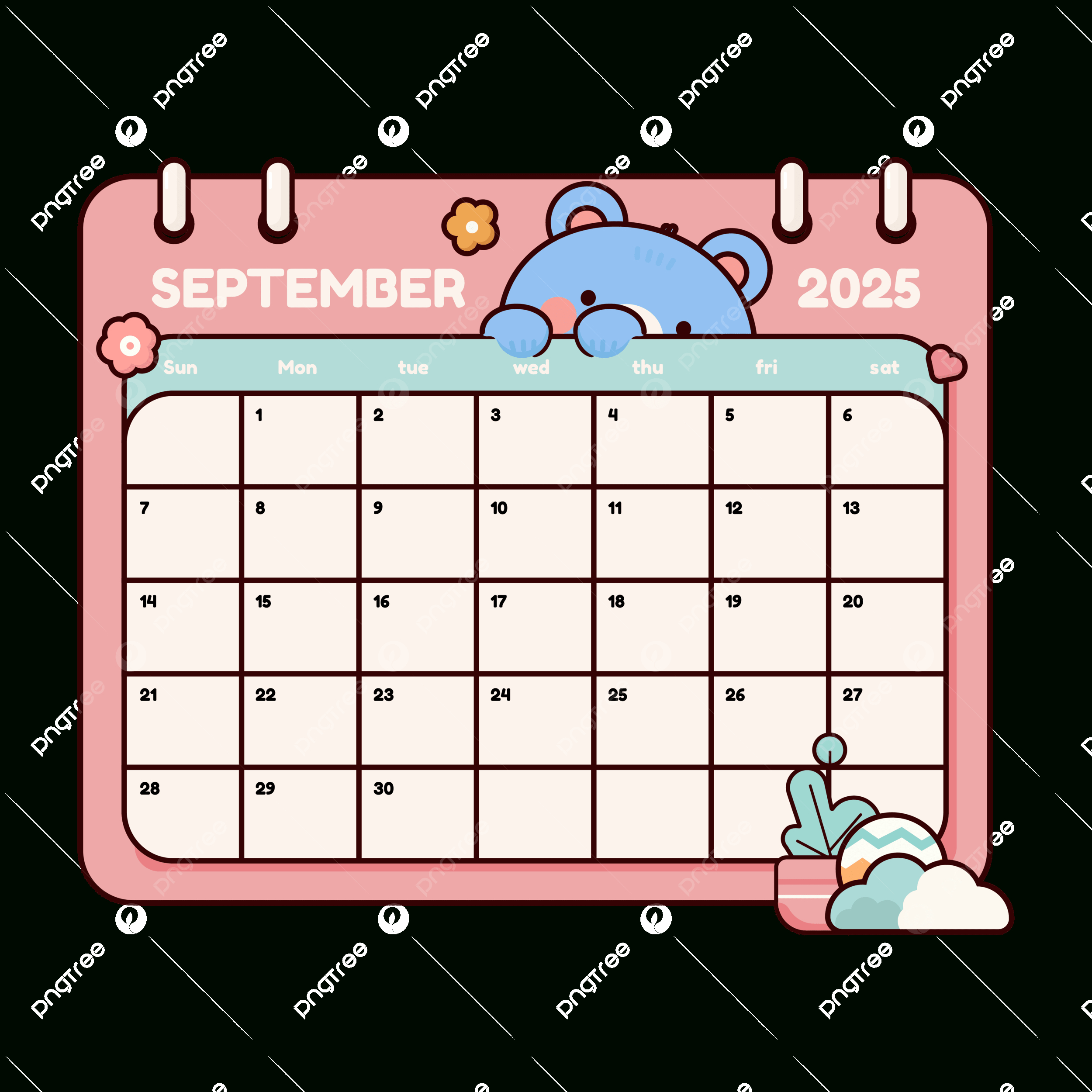 Cute September 2025 Calendar With A Bear Vector, Calendar regarding Cute September 2025 Calendar