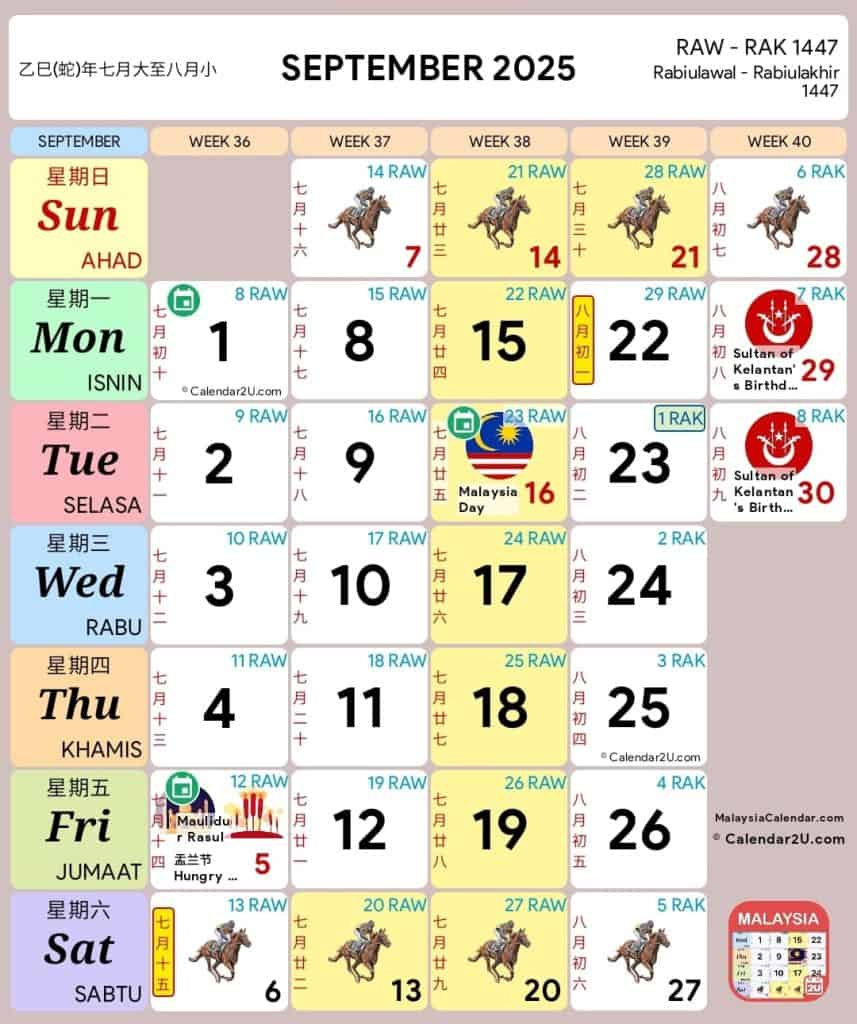 Cuti Umum 2025 &amp;amp; Cuti Sekolah Malaysia Kpm within Calendar Kuda September 2025