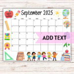 Editable Printable September Calendar 2025 | | Back To School September  Calendar W/ School Kids | Classroom Calendar | Preschool Calendar   Etsy Within September 2025 Calendar Kids