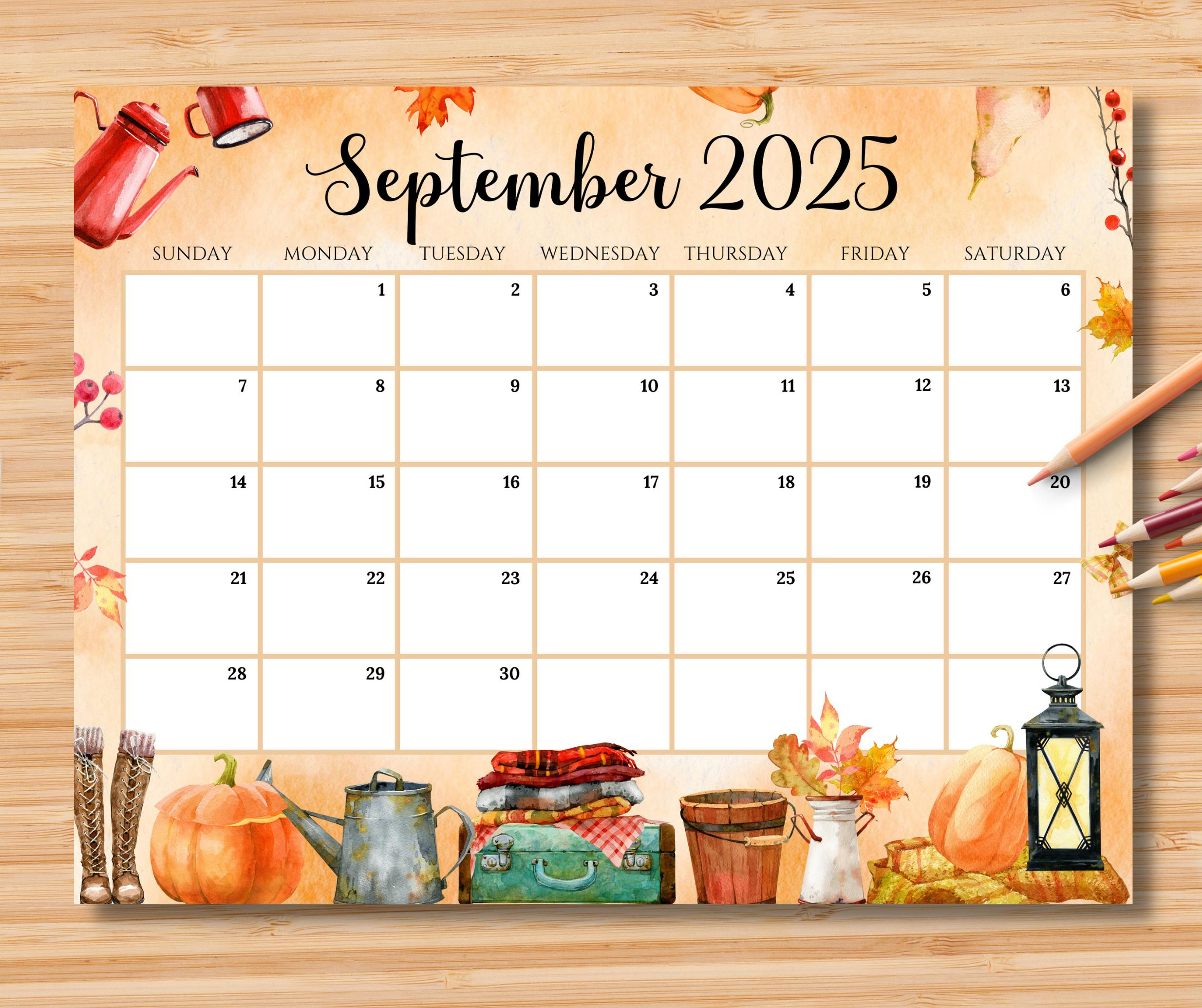 Editable September 2025 Calendar, Beautiful &amp;amp; Cozy Fall Autumn pertaining to September 2025 Calendar Printable Waterproof
