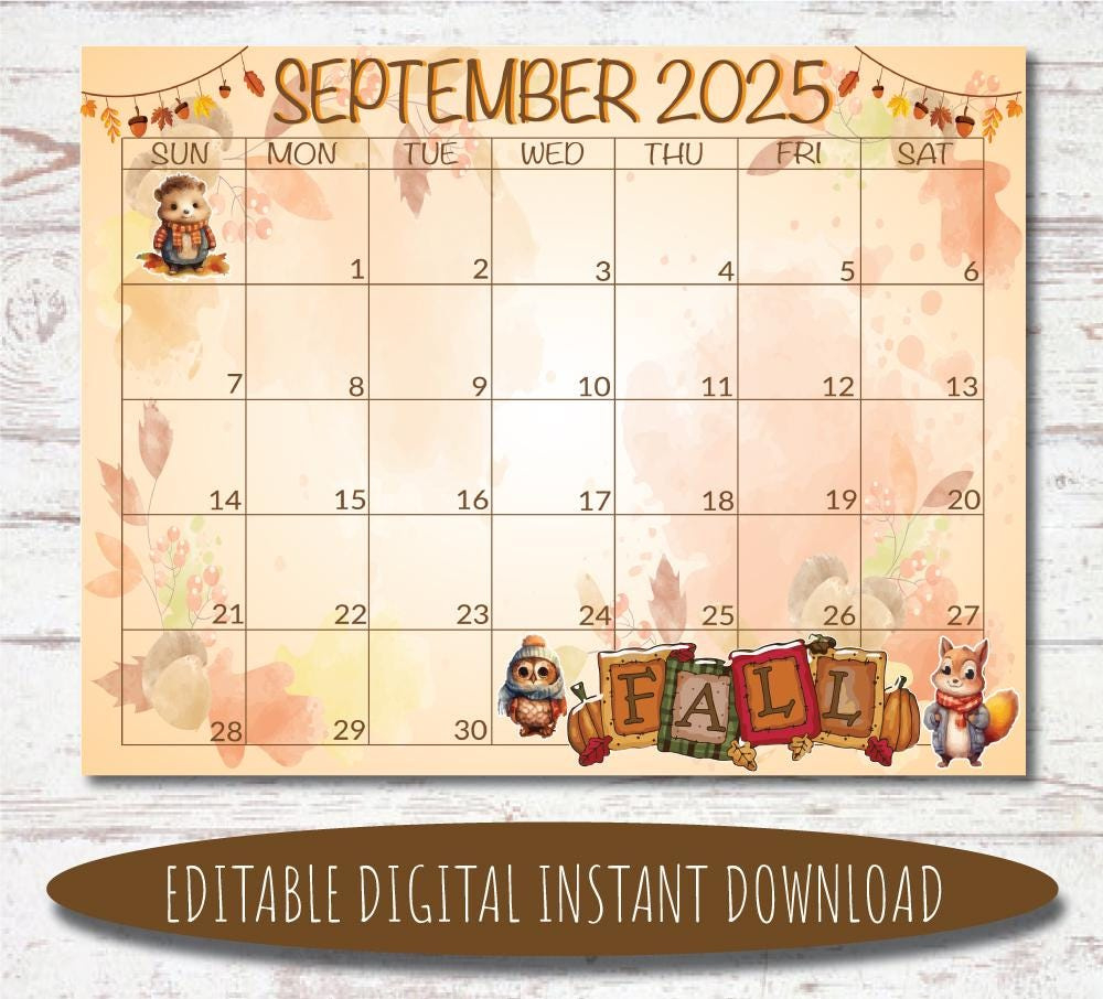Editable September 2025 Calendar | Digital Calendar | Printable with regard to September 2025 Calendar Etsy