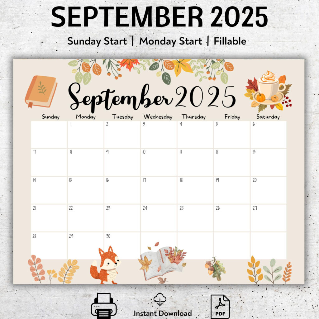Editierbarer September 2025 Kalender, Druckbarer September Planer Throughout September 2025 Calendar Etsy