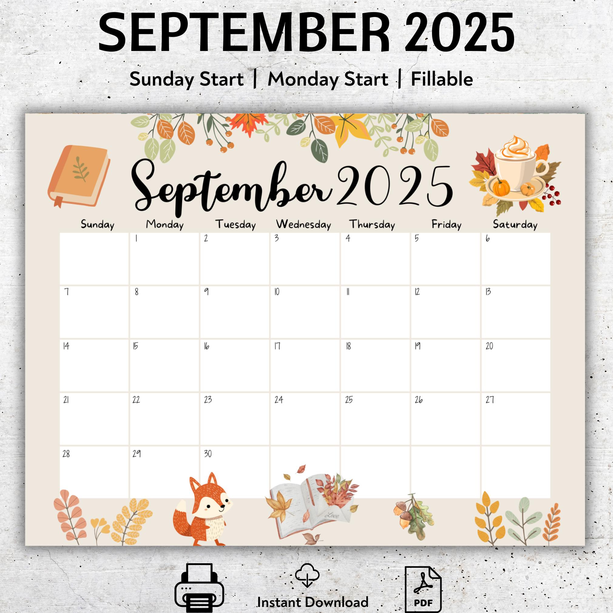Editierbarer September 2025 Kalender, Druckbarer September Planer throughout September 2025 Calendar Etsy