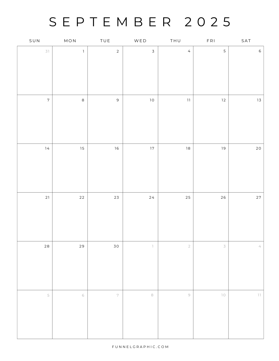 Free 2025 Calendar Printable Blank Portrait Templates for Blank September Calendar 2025 Printable