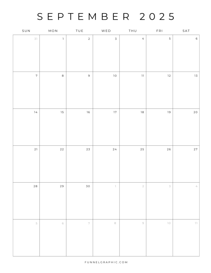Empty September 2025 Calendar