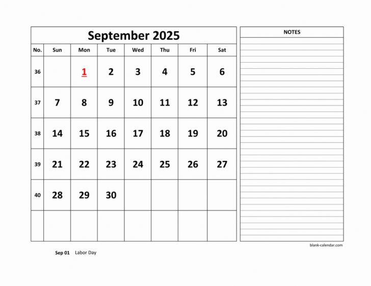 September 2025 Calendar Printable with Notes