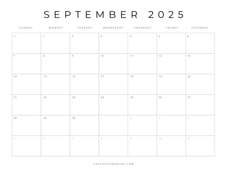 Free Printable Blank September Calendar 2025