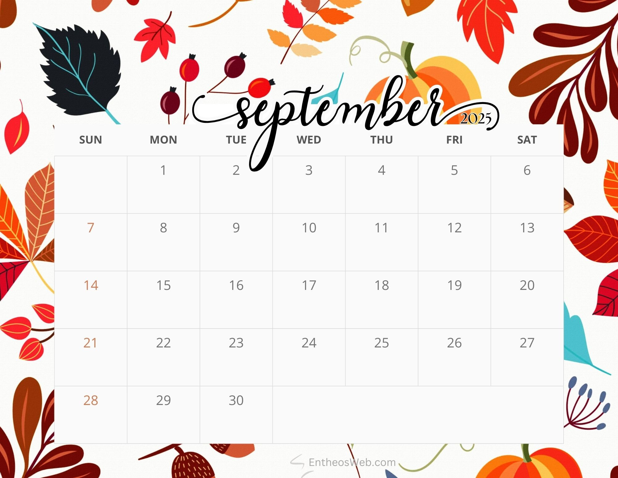 Free Printable September 2025 Calendars | Entheosweb for September 2025 Printable Calander