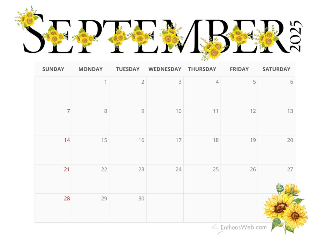 Free Printable September 2025 Calendars | Entheosweb With Calendar September 2025 Free Printable