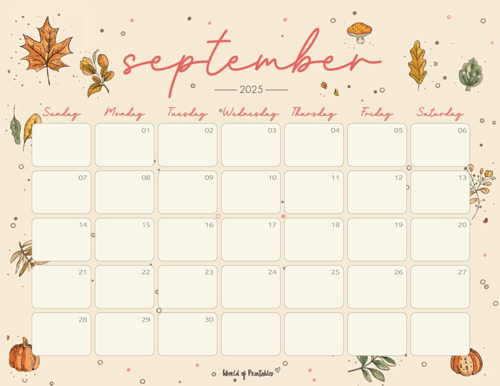 Free Printable September 2025 Calendars World Of Printables With September 2025 Calendar Fall Free Printable September 2025 Calendars World Of Printables With September 2025 Calendar Fall
