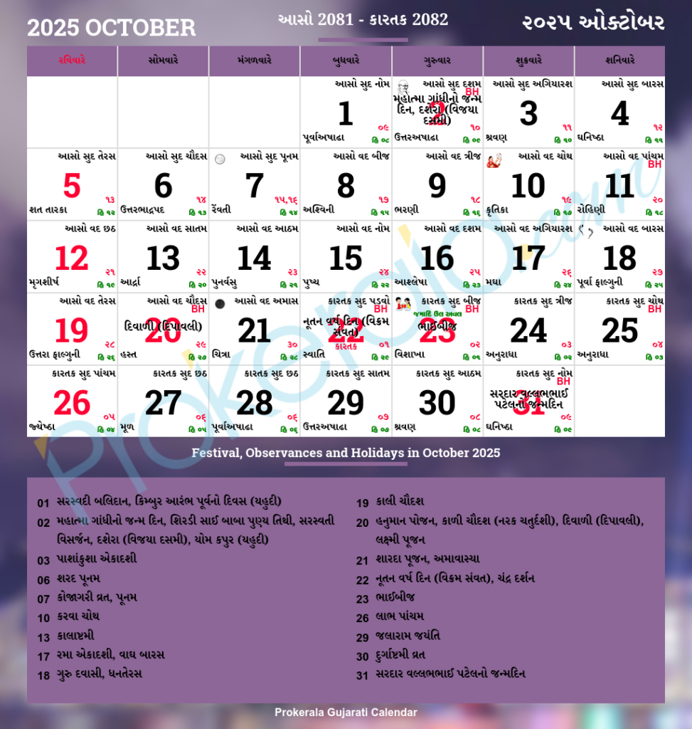 Gujarati Calendar October, 2025 | Vikram Samvat 2082, Aso, Kartak Pertaining To Gujarati Calander September 2025 Gujarati Calendar October, 2025 | Vikram Samvat 2082, Aso, Kartak Pertaining To Gujarati Calander September 2025