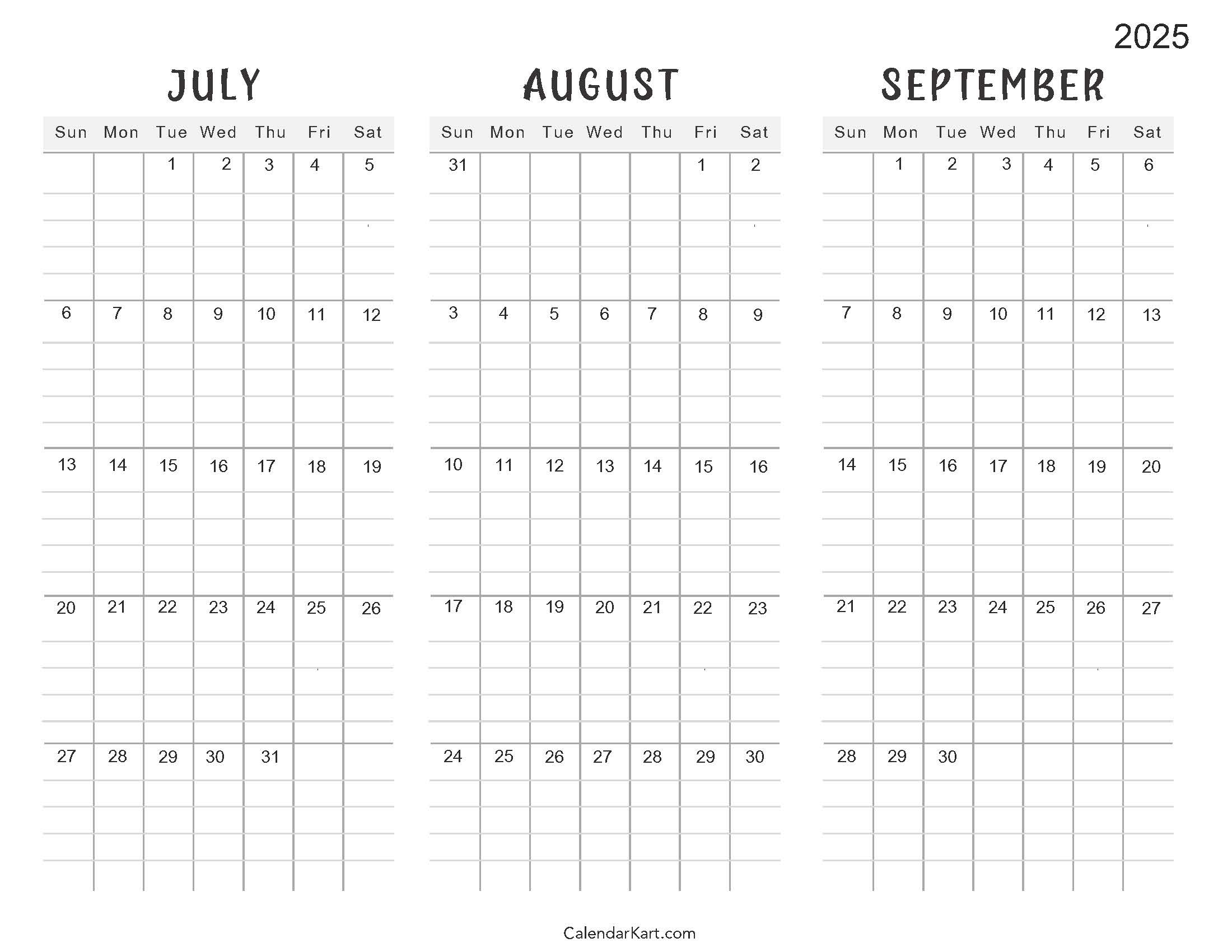 July To September 2025 Calendar (Q3) - Calendarkart in Free Printable Calendar July September 2025