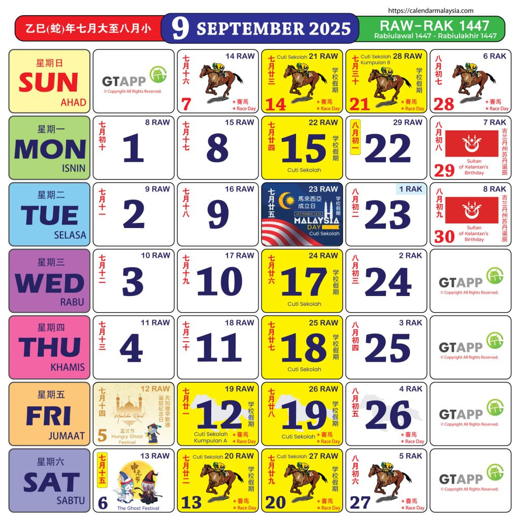 Kalendar Kuda 2025: Tarikh Cuti Umum Malaysia Dan Cuti Sekolah inside Calendar Kuda September 2025