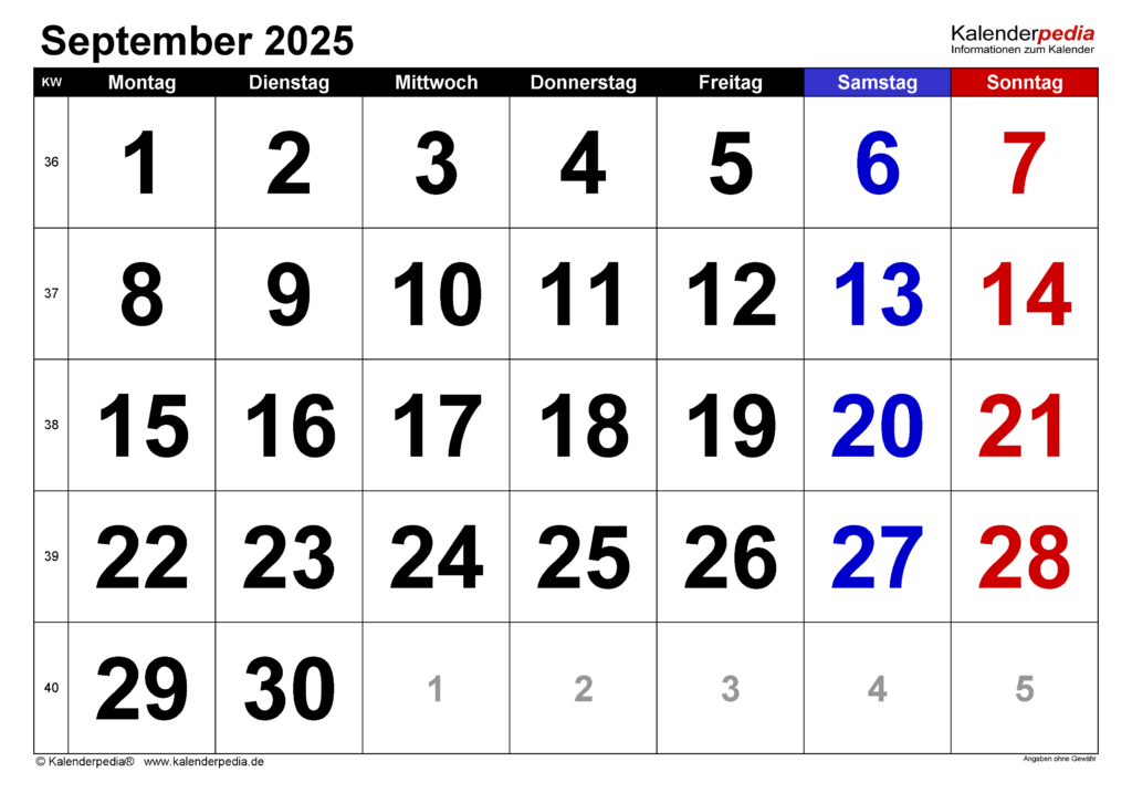 Kalender September 2025 Als Word Vorlagen With Regard To Calender September 2025