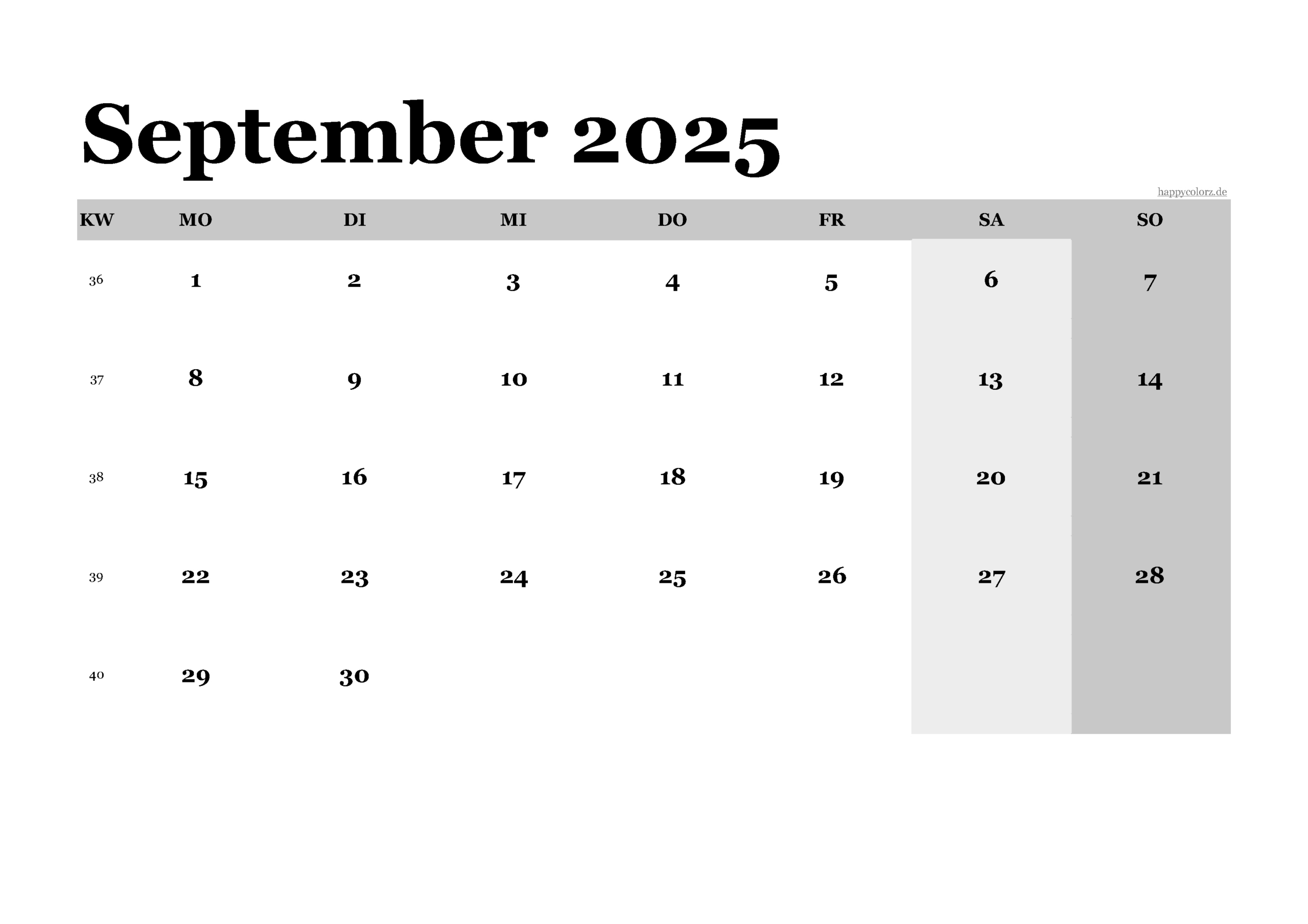 Kalender September 2025 Zum Ausdrucken (Pdf, Xls, Png) intended for Calender September 2025