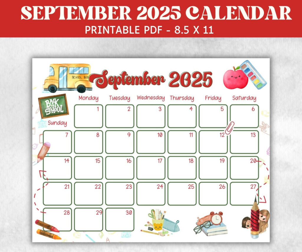 Kid September 2025 Calendar, Printable 2025 Calendar, Homeschool Inside September 2025 Calendar School Kid September 2025 Calendar, Printable 2025 Calendar, Homeschool Inside September 2025 Calendar School