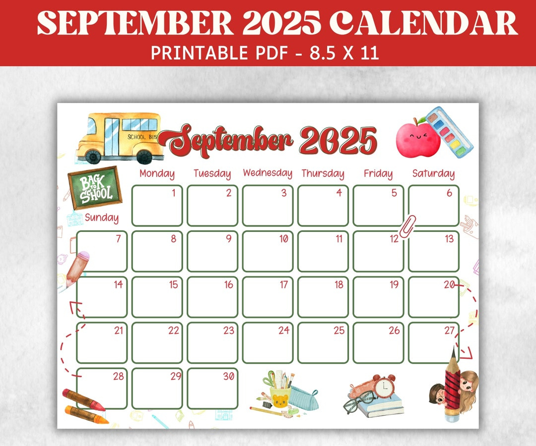 Kid September 2025 Calendar, Printable 2025 Calendar, Homeschool pertaining to September 2025 Calendar Homemade Gifts